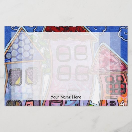 Funky Colorful Houses Briefpapier (Voorkant)