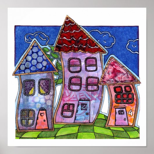 Funky Colorful Houses Poster (Voorkant)
