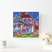 Funky Colorful Houses Vierkante Klok (Huis)