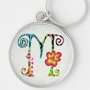 Funky Colorful Letter M Monogram Sleutelhanger