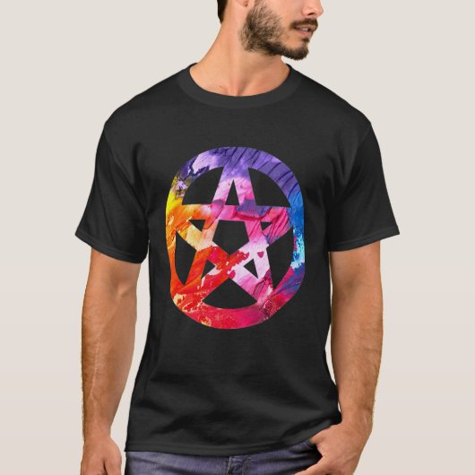 Funky Colorful Pagan Pentacle T-Shirt (Voorkant)