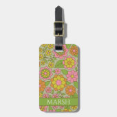 Funky Colorful Pastel Floral Pattern - Monogram Bagagelabel (Voorkant verticaal)