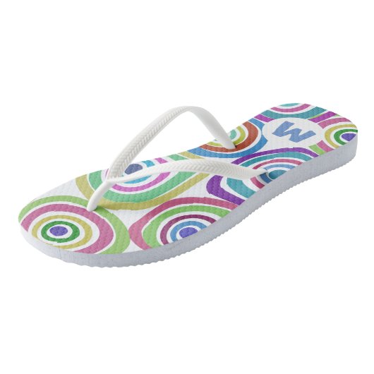 Funky Colorful Retro Circles Pattern Monogram Teenslippers (Schuin)