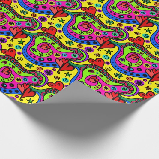 Funky Colorful Valentijn Pattern Cadeaupapier (Hoek)