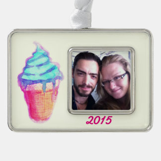 Funky Cool Drippy Ice Cone in Waterverf Verzilverd Omlijst Ornament