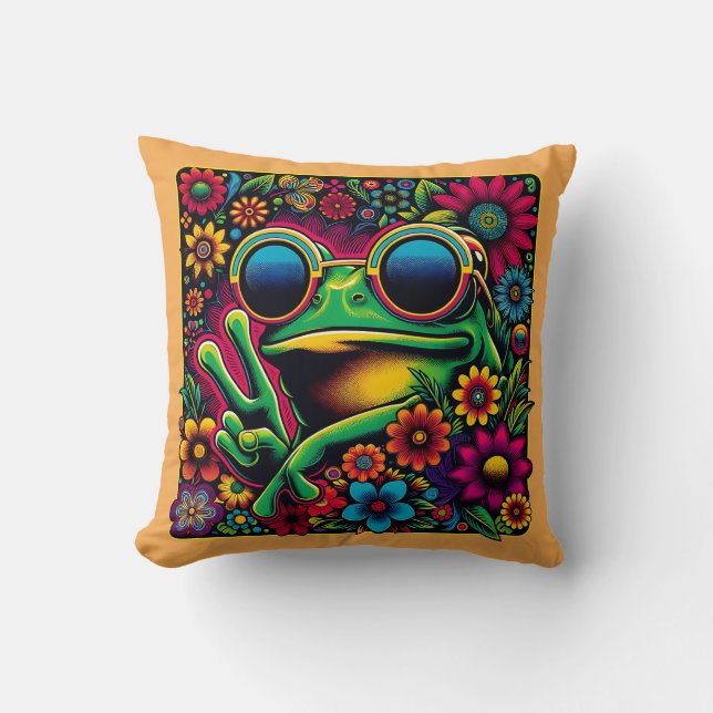 Funky Cool Frog Vredesteken Kussen (Voorkant)