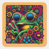 Funky Cool Frog Vredesteken Vierkante Sticker (Voorkant)