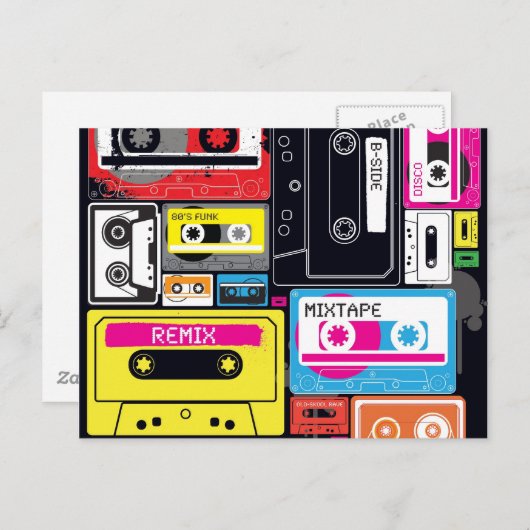 Funky Cool Mix Tapes Design Briefkaart (Voorkant / Achterkant)