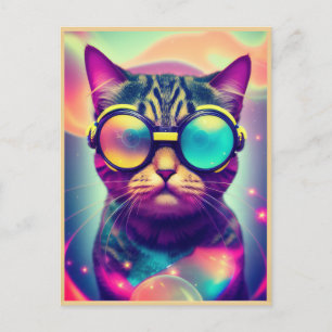 Funky Cool Psychedelic Goggles Cat Briefkaart