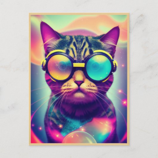 Funky Cool Psychedelic Goggles Cat Briefkaart (Voorkant)