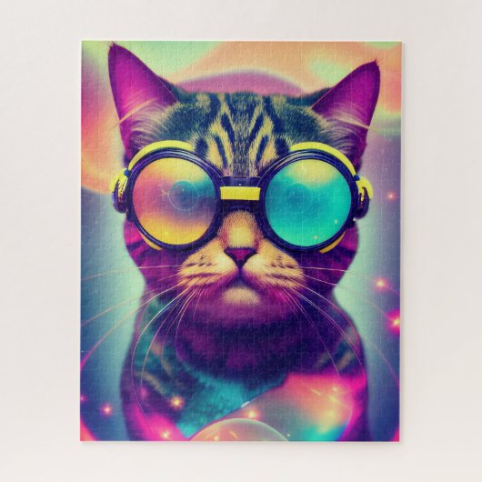 Funky Cool Psychedelic Goggles Cat Legpuzzel (Verticaal)