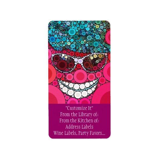 Funky Cool Smilting Face Sunbril Pet Pink Blue Etiket (Voorkant)