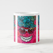 Funky Cool Smilting Face Sunbril Pet Pink Blue Grote Koffiekop (Voorkant)