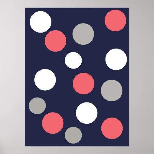 Funky Coral Pink White Grey Balls Circles Poster (Voorkant)