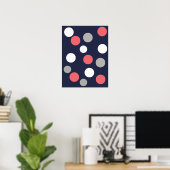Funky Coral Pink White Grey Balls Circles Poster (Thuiskantoor)