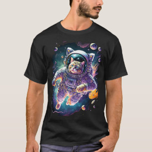 Funky Cosmic Space Cat Astronaut Cat Graphic T-shirt