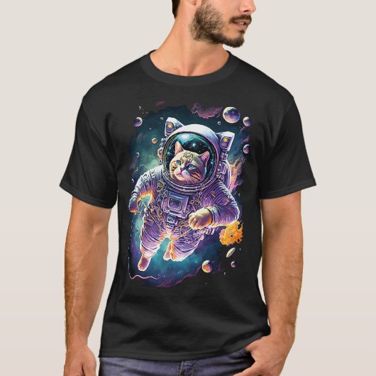 Funky Cosmic Space Cat Astronaut Cat Graphic T-shirt (Voorkant)