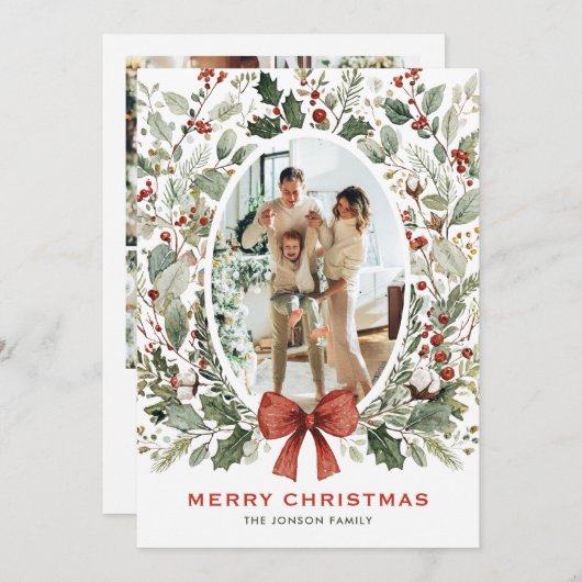 Funky Country Boho Christmas Wreath 5 Photo Feestdagenkaart (Voorkant / Achterkant)