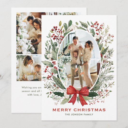 Funky Country Boho Christmas Wreath 5 Photo Feestdagenkaart (Voorkant / Achterkant)