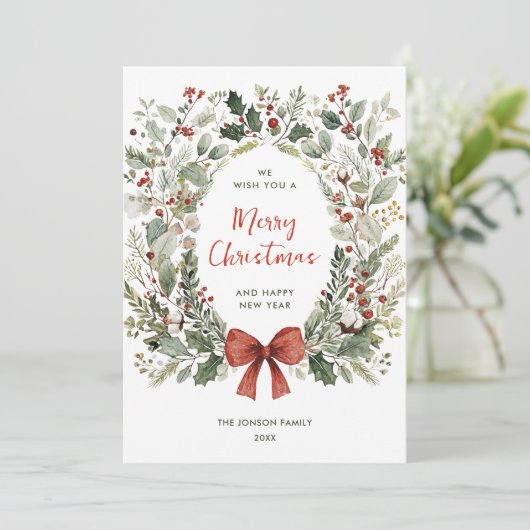 Funky Country Retro Boho Christmas Wreath Feestdagenkaart (Staand voorkant)