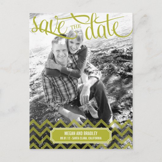 Funky Couple Save The Date Briefkaart - Groen (Voorkant)