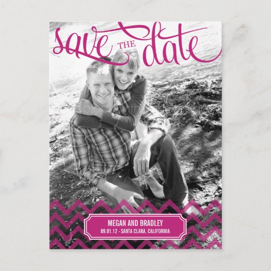 Funky Couple Save The Date Briefkaart - Helderroze (Voorkant)