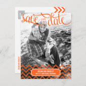 Funky Couple Save The Date Briefkaart - Sinaasappe (Voorkant / Achterkant)