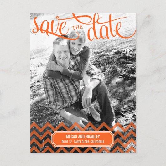 Funky Couple Save The Date Briefkaart - Sinaasappe (Voorkant)