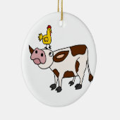 Funky Cow met Chicken op haar hoofd Cartoon Keramisch Ornament (Rechts)