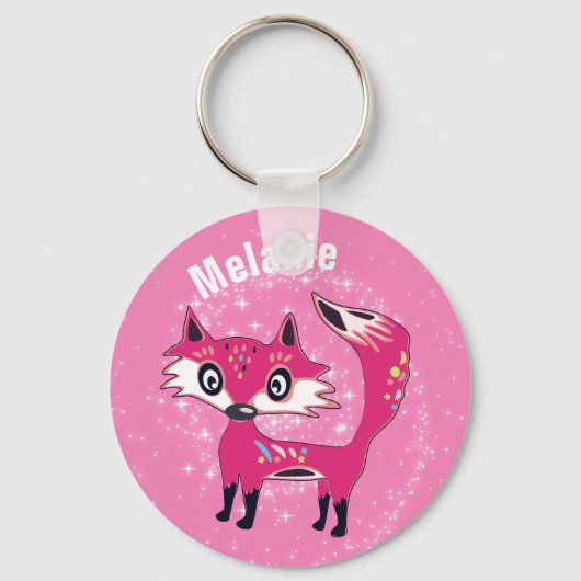 Funky Cute Pink Fox aangepast Sleutelhanger (Voorkant)