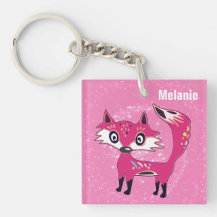 Funky Cute Pink Fox aangepast Sleutelhanger