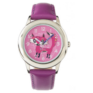 Funky Cute Pink Fox Horloge