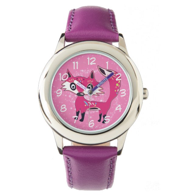 Funky Cute Pink Fox Horloge (Voorkant)