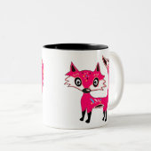 Funky Cute Pink Fox Monogram Tweekleurige Koffiemok (Voorkant rechts)