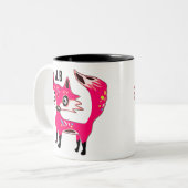 Funky Cute Pink Fox Monogram Tweekleurige Koffiemok (Voorkant links)