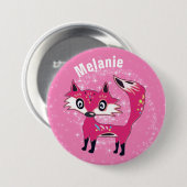 Funky Cute Pink Fox Personalised Ronde Button 7,6 Cm (Voorkant /achterkant)