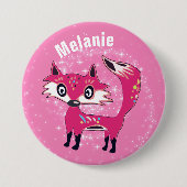 Funky Cute Pink Fox Personalised Ronde Button 7,6 Cm (Voorkant)