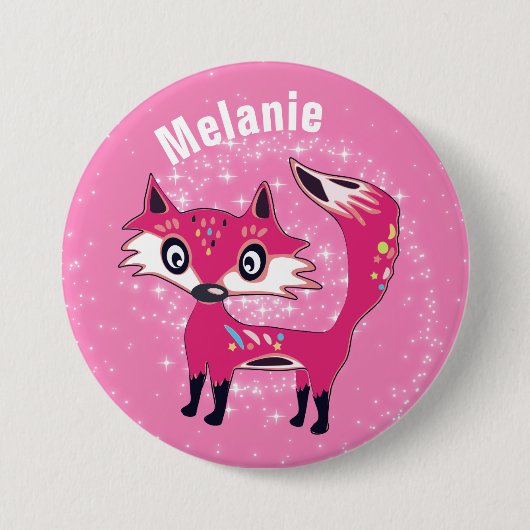 Funky Cute Pink Fox Personalised Ronde Button 7,6 Cm (Voorkant)