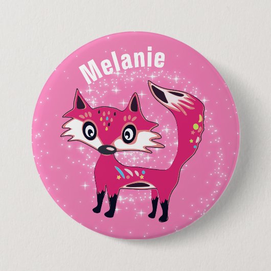 Funky Cute Roze Vos Persoonlijk Ronde Button 7,6 Cm (Voorkant)