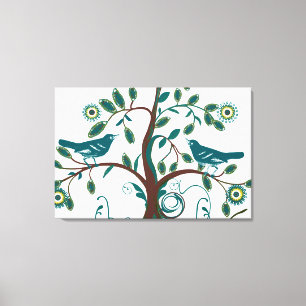 Funky Cute Turquoise Vintage Liefdesvogels Draaien Canvas Afdruk