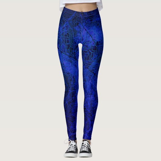 Funky Cybernetic Circuit Board Patroon Leggings (Voorkant)