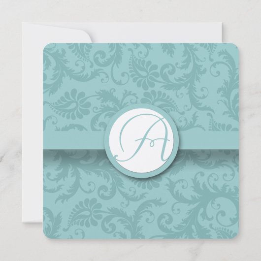 Funky Damask Aqua Blue Pink Wedding Invitation Kaart (Achterkant)