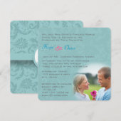 Funky Damask Aqua Blue Pink Wedding Invitation Kaart (Voorkant / Achterkant)