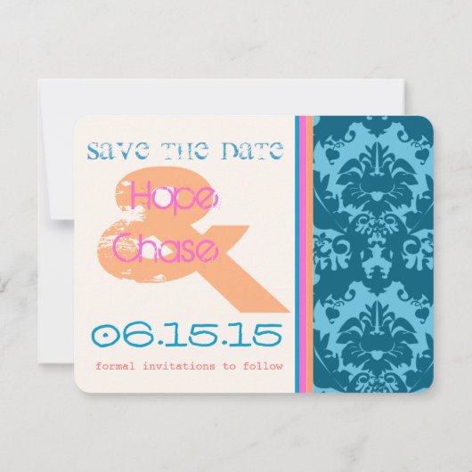 Funky Damask Photo Wedding Save the Date (Achterkant)