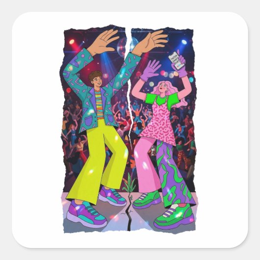 Funky Dansfeest Vierkante Sticker (Voorkant)