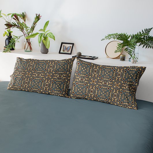 Funky Dark Blauwgroen Blue Taupe Brown Bohemian Ba Kussensloop