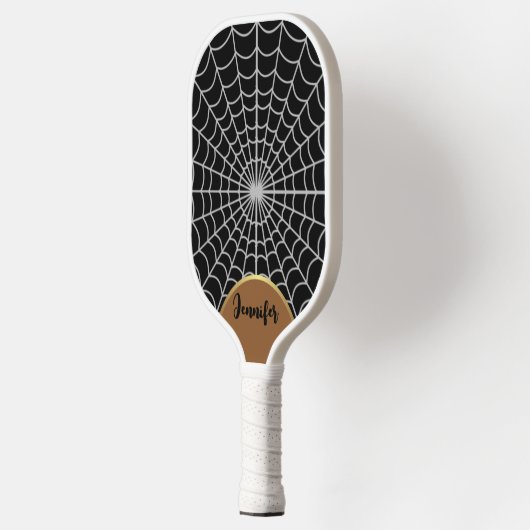 Funky Dark Halloween Spooky Spider Web Gold Arch Pickleball Paddle (Links)