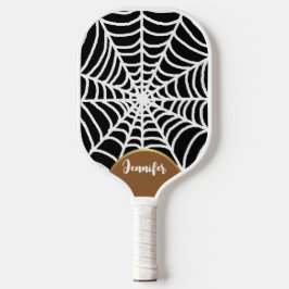 Funky Dark Halloween Spooky Spider Web Gold Arch Pickleball Paddle