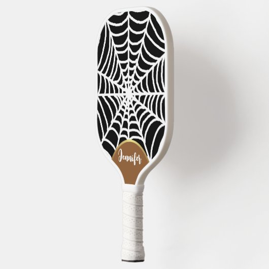 Funky Dark Halloween Spooky Spider Web Gold Arch Pickleball Paddle (Links)