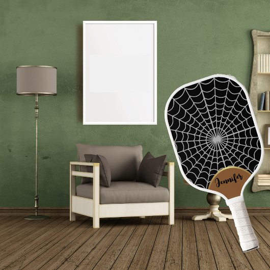 Funky Dark Halloween Spooky Spider Web Gold Arch Pickleball Paddle